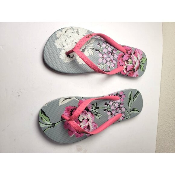 Joules Women's Floral Print Thong Flip Flops Size 5/6 With Pink Straps & Texture - Picture 1 of 9